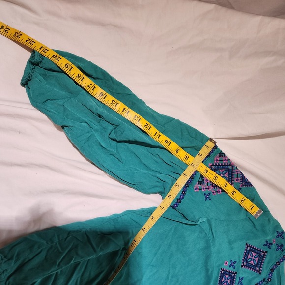 Southern Tide Embroidered Southwestern aztec Boho Blouse Long Sleeve Green Small - Picture 4 of 5